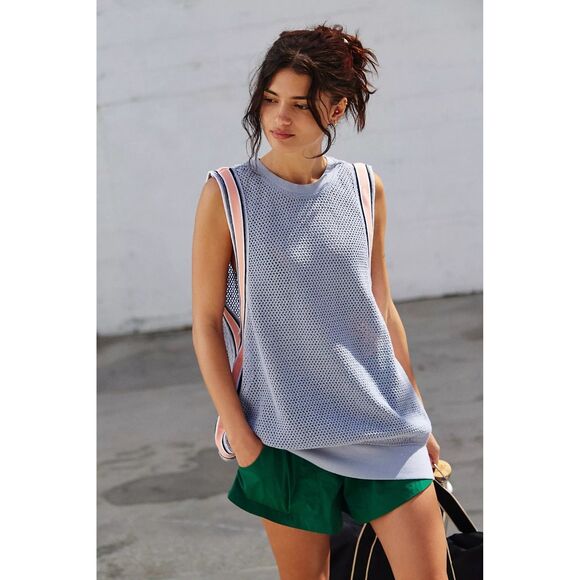 Free People FP Movement Coquette Tank Top Knit Mesh Striped Oversized L 284423 - Picture 1 of 11